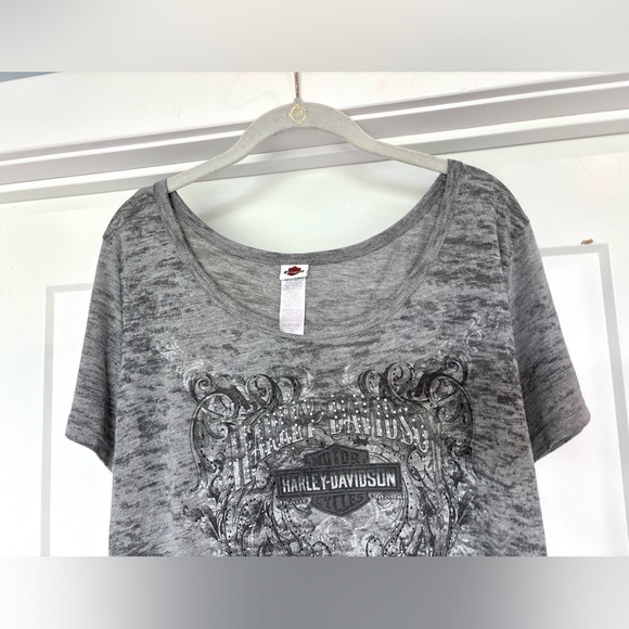 Harley Davidson Womens Gray Burnout W/ Rhinestones Gaylord Michigan T- Shirt 2XL - Picture 5 of 14